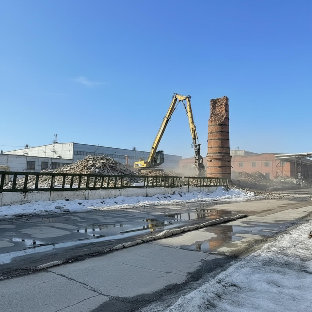 Демонтаж дымовой кирпичной трубы