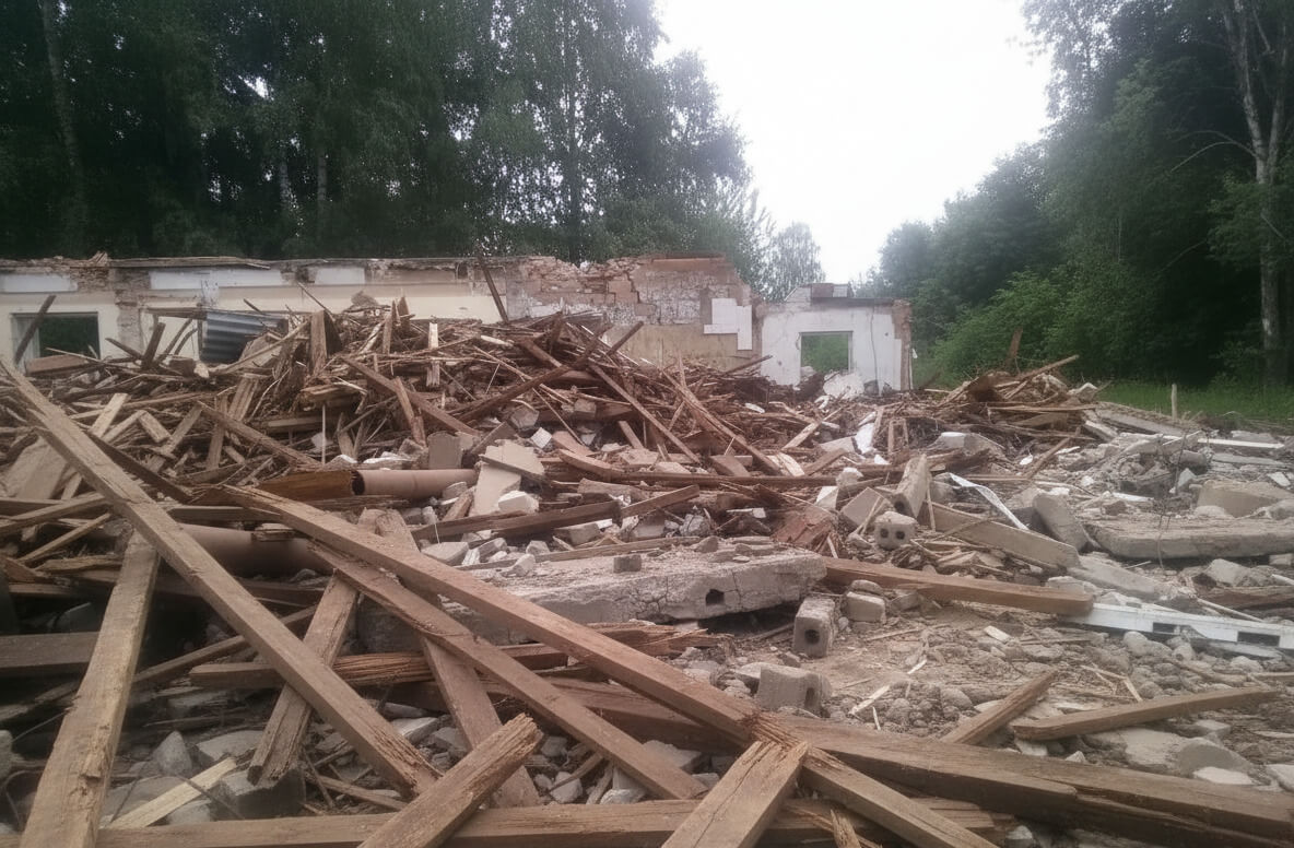 Демонтаж бывшего магазина-дома в пригороде