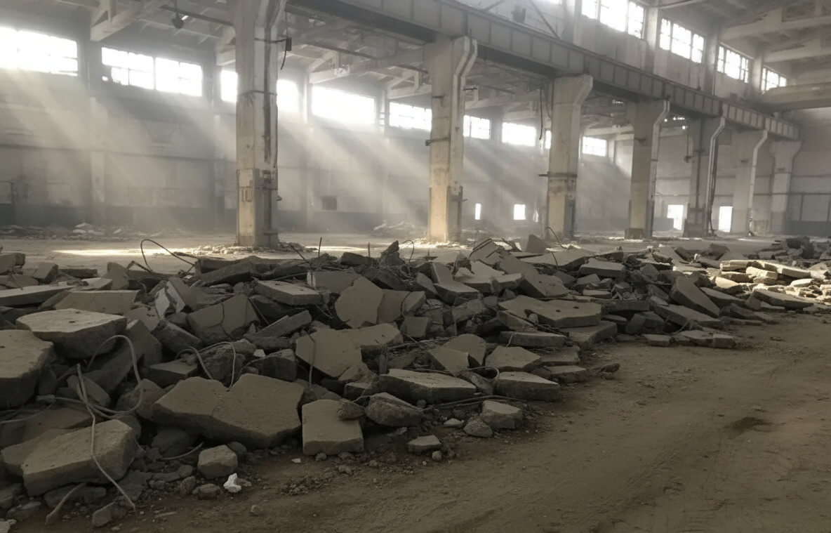 Демонтаж стяжки и перегородок в производственном цеху