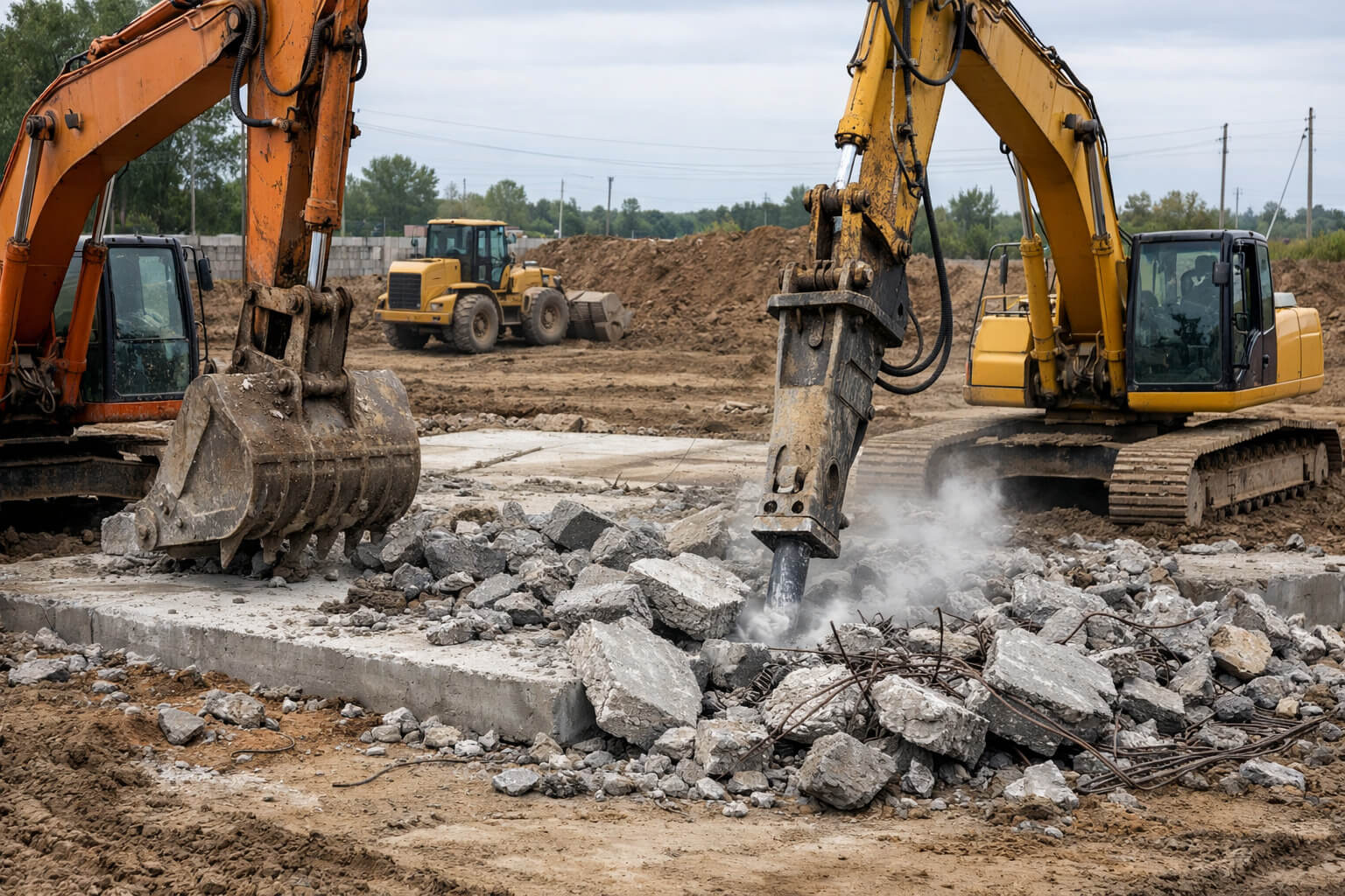 Демонтаж плитного фундамента и монолитной фундаментной плиты