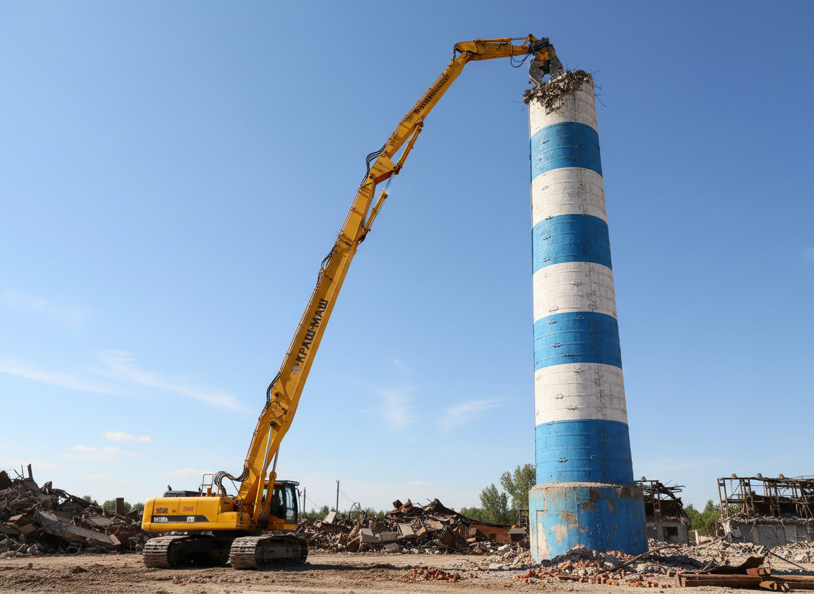 Демонтаж дымовой трубы на промышленном объекте