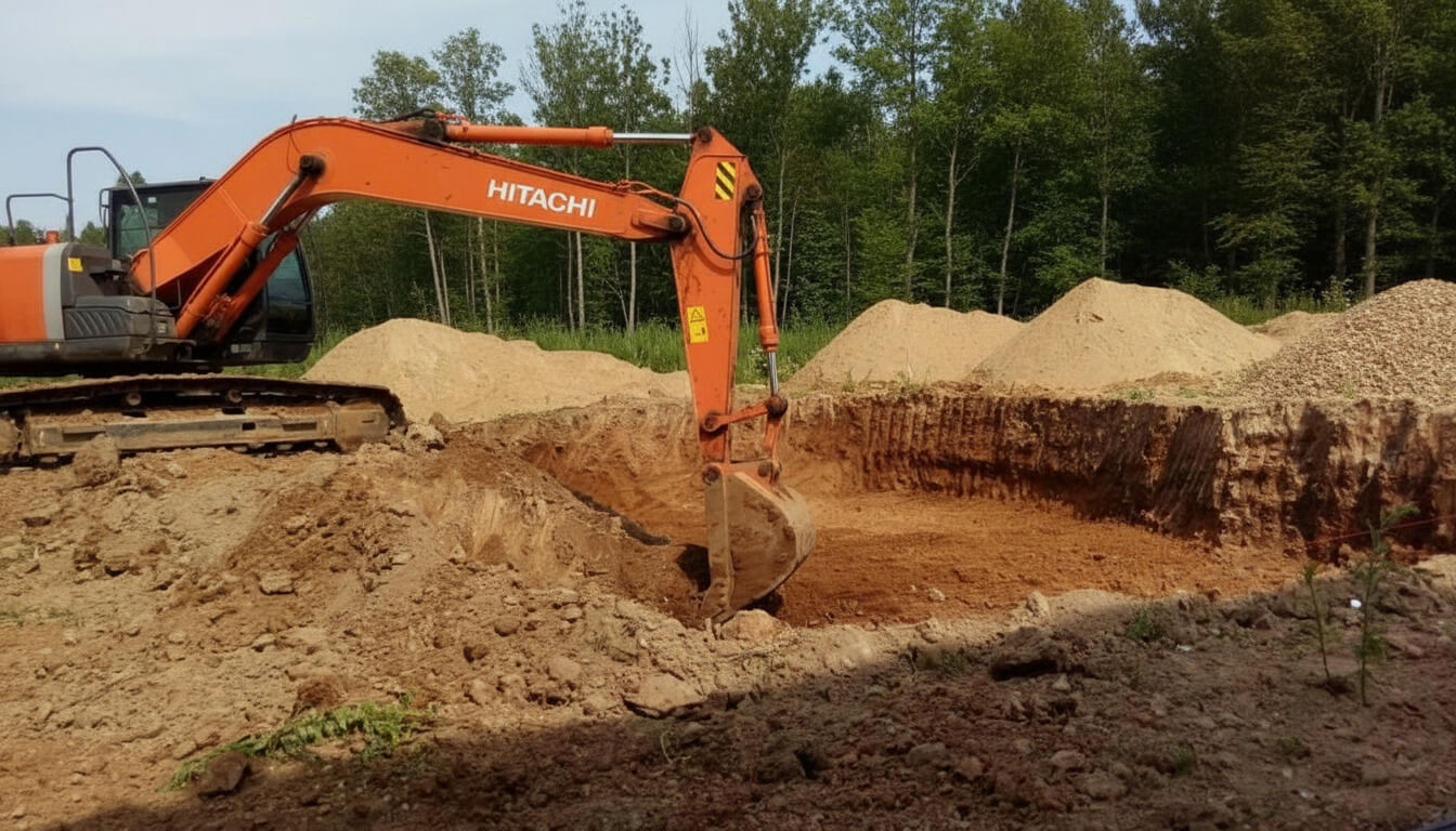 Выкопка котлована экскаватором
